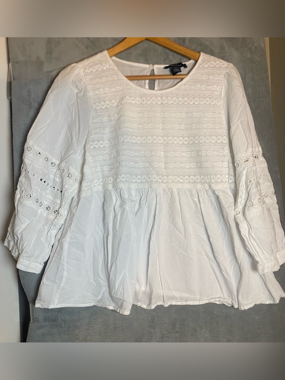 Karen Kane White Eyelet Tunic Blouse Lagenlook Cottage size XL